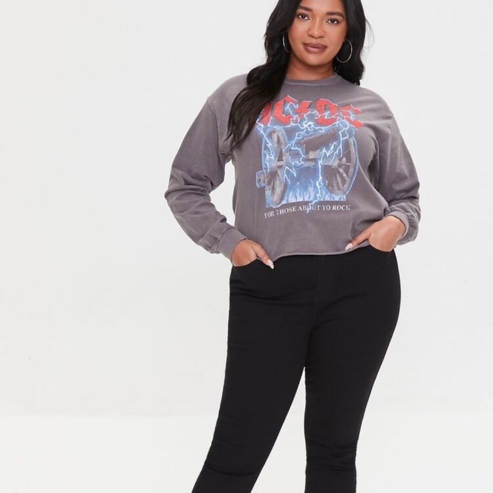 ACDC AC/DC NWT raw cut crop top XL OX Plus rocker chic